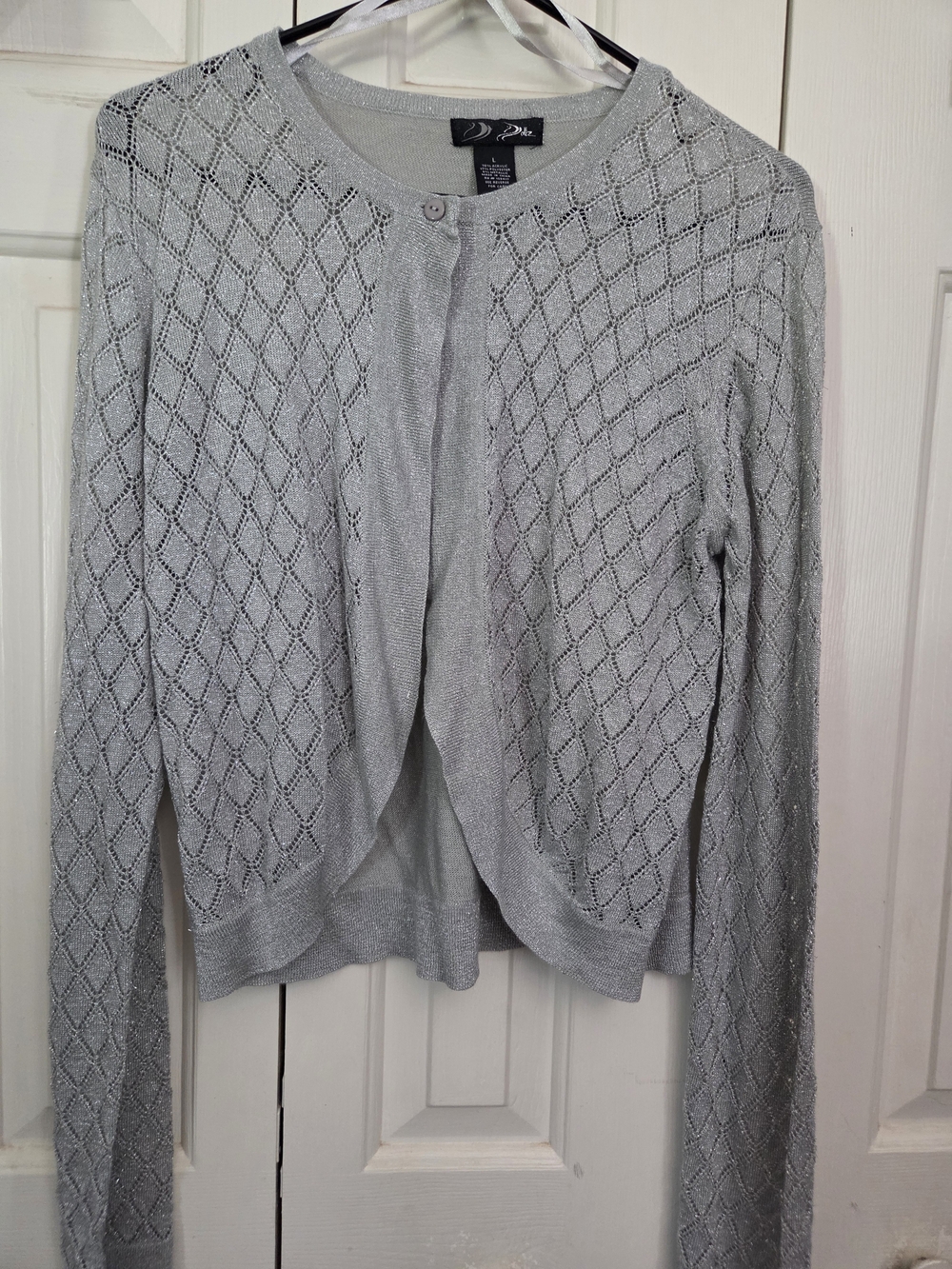 Dana Buchman Silver-Gray Openwork Cardigan
